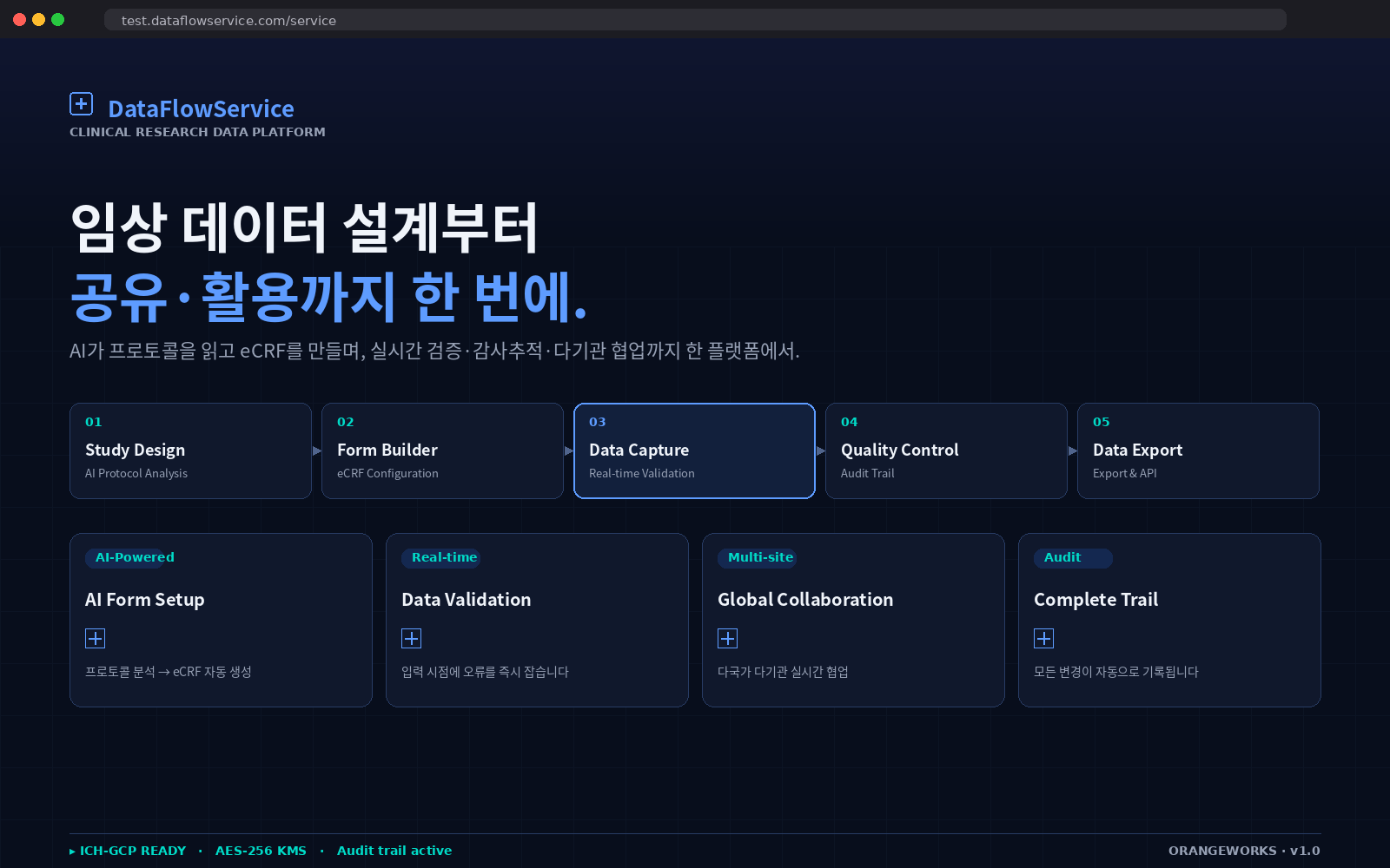 DataFlowService 임상연구 데이터 플랫폼 목업